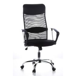 hjh OFFICE 621100 Cadeira de escritório ARIA HIGH tecido de malha / couro sintético preto, muito confortável, encosto alto elegante, com suporte lombar, cromado, com apoios de braços, cadeira de