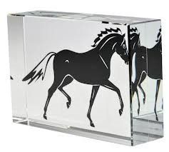 William Hunter Equestrian HappyROSS Glass Cube ' Stallion ' - Crystal Clear Glass Ornament/Paper Weight - Printing Seen From Both Sides - Horse Image In Glass Block