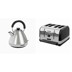 Morphy Richards 100130 Venture Pyramid Kettle Brushed Stainless Steel & 240131 Venture 4 Slice Toaster Black