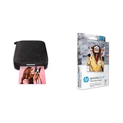HP Sprocket Portable Photo Printer (Black Noirl) + HP 2x3" Premium Zink Photo Paper (50 Sheets) Compatible with HP Sprocket Portable Photo Printer