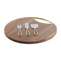 DKD Home Decor Tabla de Cortar Dorado Natural Acero Inoxidable Acacia 35,5 x 35,5 x 1,5 cm (4 Piezas)