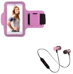 Pakiet sportowy do smartfona Samsung Galaxy S10e (słuchawki Bluetooth metal + opaska na rękę) Running T4 (różowy)