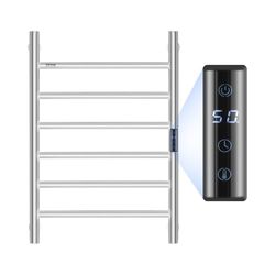 VEVOR Radiateur Sèche-Serviettes Électrique 6 Barres, Porte-Serviettes Chauffant Mural, Chauffe-Serviettes à Température Réglable, Étanche IPX5, avec Minuterie et Écran LED, Salle de Bain, Argenté