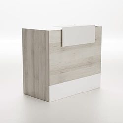 OFITURIA Mesa Mostrador Recepción, Mostrador para Tienda, Oficina, Peluquería, Negocio, etc. Mueble Escritorio para Recepción, Diferentes Tamaños, Color Haya + Blanco (1200mm)