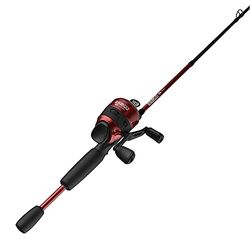 Zebco 33 Custom Z Spincast - Carrete y caña de Pescar, caña de Fibra de Vidrio de 2 Piezas de 6 pies con Mango EVA, Carrete de Pesca antirretroceso Quickset con Alerta de mordida, Color Rojo