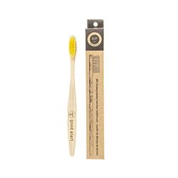 SUP Brosse à dents en bambou biologique | Brosse végétalienne et écologique, manche en bambou Mao 100% biodégradable, anti-bactéries, résistante à l'eau, poils moyens, sans BPA, jaune