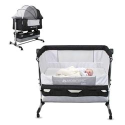 Mobiclinic®, Lit bébé 3 en 1, Nuit, Lit cododo, Hauteur réglable, Matelas, Moustiquaire, Roues 360°, Sangles de Fixation, Panier de Rangement, Jusqu'à 20 kg, Noir