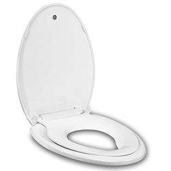 Elongated Toilet Seat Adult/Child,Built-in Potty Training Seat, Soft Quiet Close Non-Slip Seat, Easy to Install & Clean,Magnetic Kids Seat and Cover for Elongated Oval Toilets,White