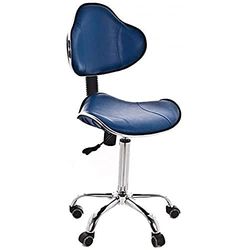 QUIRUMED Sgabello Ergonomico con Alzata a Gas, Base con 5 Ruote, Colore Blu, Altezza Regolabile, Struttura in Acciaio Cromato, Similpelle, Estetica, Fisioterapia, Centri Medici, Ufficio