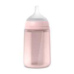 Suavinex, Biberon avec Bouteille en Silicone et Tétine Symétrique SX Pro, Souple et Flexible, avec Valve Anti-colique, Biberon à Debit Moyen (M), pour Bébés +3 Mois. Colour Essence, Rosewater