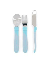 Twistshake Conjunto de talheres de aprendizagem para bebés de aço inoxidável, com garfo, faca e colher, sem BPA, a partir de 12 meses, azul pastel