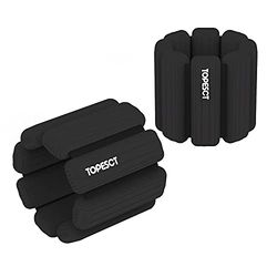 TOPESCT Verstelbare polsgewichten - Set van 2 (1 pond elk) | Draagbare pols en enkelgewichten armband voor yoga, dans, barre, pilates, cardio, aerobics, wandelen (0,5 kg/elk, zwart)