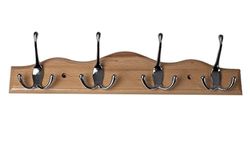 Merriway BH03925 Triple Hat and Coat x 4 Nickel Hooks on Scalloped Beech Rail Bright Chrome, Multi-Colour