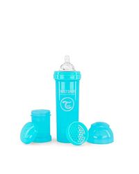 Twistshake Biberão anticólicas com recipiente para leite e misturador, 330 ml, silicone com fluxo rápido, forma do peito, sem BPA, para bebés maiores de 4 meses, azul