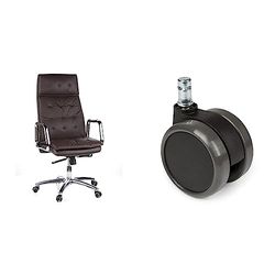 hjh OFFICE 600924 Sillón de Oficina Villa 20 Cuero marrón, Silla giratoria, Alto Respaldo con apoyacabezas, cómodo & 619010 5X Ruedas para sillas de Oficina ROLO 11mm x 65mm, 5 Unidades, Suelos Duros
