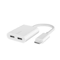 Belkin Adaptador USB C Rockstar de Audio + Carga USB-C,convertidor para Cascos con Carga rápida USB-C Power Delivery de 60 W, iPhone 15, iPad Pro, Galaxy, Note, Google Pixel, LG, Sony y Otros, Blanco