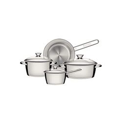 Tramontina 4-pc Stainless Steel Cookware Set | Dishwasher-Safe Pans with Glass Lids | Induction-Ready | Saucepan, Frying Pan and Casseroles