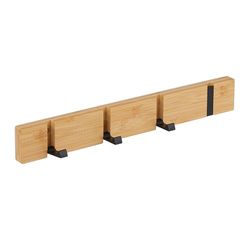 Relaxdays wandkapstok, 4 inklapbare haken, bamboe, metaal, met schroeven/plakstrip, kapstok hangend, natuur-zwart