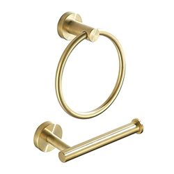 WEIKO Soporte para Papel higiénico, Anillo para Toalla, Oro Cepillado, Accesorios de baño, Juego de Accesorios de baño, Montaje en Pared, Acero Inoxidable, 2 Piezas