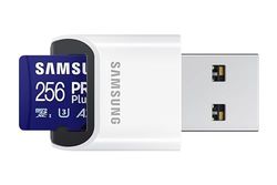 Samsung Carte Mémoire MicroSDXC, PRO Plus, 256 Go, Vitesse de Lecture jusqu’à 180 Mo/s, fournie avec Lecteur USB