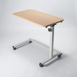 NRS Healthcare Easylift Home Height Adjustable Tilting Top Overbed Overchair Table Suitable for Chair and Wheelchairs, C Shaped Base, Supplied with Choice of castors or Slider feet, Beech Effect