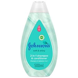 Johnson's Baby Soft & Shiny 2in1 Shampoo e Balsamo, Shampoo bambini con balsamo per un'idratazione extra, Shampoo delicato con formula Non Più Lacrime, Balsamo e shampoo capelli senza solfati, 500 ml