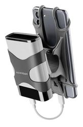 Newrban | Cykelstyrhållare för Smartphone och Powerbank - Silikon - Kompatibel med styr 12 till 32 mm diameter - Kabelklämma passar för powerbank 13 till 17 cm - svart