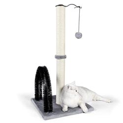 ANWA Grand griffoir pour Chat avec Arche de Massage Auto-toiletteur, Chats de 81,3 cm, de Chaton à Adultes, Jouet en Peluche Extra interactif en sisal Stable, Gris Clair, 40 x 81 cm