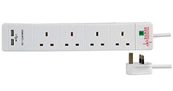 Pro Elec PEL00096 4 Gang 2 USB Surge Protected Extension Lead, 1 m, White