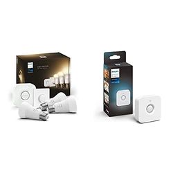 Philips Hue White Kit de démarrage E27 x3 équivalent 75W, Pont et Smart Button Hue x1 + Détecteur de Mouvement Motion Sensor