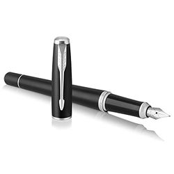 Parker Urban 1931592 - Pluma estilográfica (negro tenue de adorno cromado, plumín fino y recambio de tinta azul)