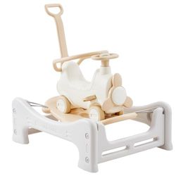 VEVOR Caballo Balancín 5 en 1 para Niños de 1 a 3 Años, Caballo Balancín para Bebé con Trampolín, Tabla de Equilibrio Desmontable, Manija de Empuje y 4 Ruedas Lisas, para Niños de 36 kg, Blanco