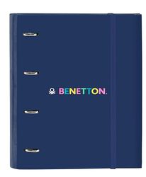 Safta Benetton Cool Classeur 4 anneaux de 35 cm avec 100 feuilles A4, idéal pour enfants de différents âges, confortable et polyvalent, qualité et résistance, 27 x 3,5 x 32 cm, couleur bleu marine,