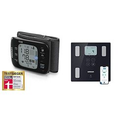 OMRON VIVA – Slimme bluetooth weegschaal en lichaamscompositiemeter voor meting van lichaamsvet, lichaamsgewicht, visceraal vet & Omron RS7 Intelli IT automatische polsband 2 gebruiker (s)