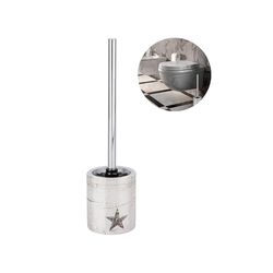 Toiletborstel en houder voor badkamer, toiletborstel, van keramiek, 10 x 10 x 38,5 cm, grijs
