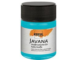 Kreul 91916 - Javana Peinture pour tissus clairs, pot de 50 ml en bleu turquoise, peinture souple à base d'eau au caractère crémeux, pénètre en profondeur dans les fibres