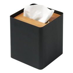 Yamazaki 5179 RIN Tissue Case Square, black, Steel/Wood, 13 x 13 x 15.5 cm