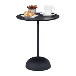 Relaxdays bijzettafel, rond tafeltje, HxD: 48.5 x 40 cm, metaal & MDF, moderne koffietafel voor woonkamer, zwart