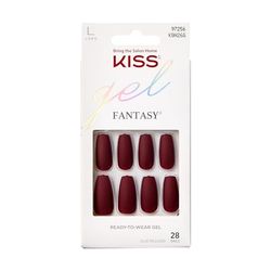 KISS Gel Fantasy Collection - Kit de manicura con pegamento, folclore, uñas postizas cuadradas de longitud media, incluye 28 uñas postizas, pegamento de uñas, lima de uñas y palo de manicura