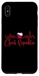 Coque pour iPhone XS Max Drapeau de la République tchèque Tchèque Heartbeat ECG Pulse Racines tchèques