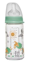 NIP Fles met brede hals met anti-koliek zuiger: babydrinkfles met Actiflex systeem, Made in Germany, BPA-vrij, glas, één maat, zuiggat M-medium drinkstroom, 240 ml, jongen
