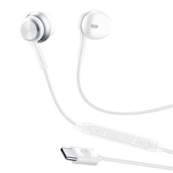 Music Sound - Słuchawki Capsula - przewodowe słuchawki douszne i mikrofonowe - kompatybilność z USB-C - metalowe detale - kolor biały