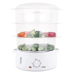 Wëasy Elektrische Stoomkoker VEGE8, Multifunctioneel, 9L, Compact, 3 Uitneembare Stapelbare Schalen voor het koken van Eieren, Groenten, Vlees, Vis, Rijstkoker, 60min timer, Vitaminebehoud