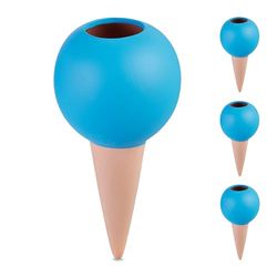 Relaxdays Set Picos de Riego, Pack de 4, Globos Autorriego, Botellas de 1,5 L, Regar Plantas en Vacaciones, Terracota/Azul, Cerámica, 18 x 9 cm