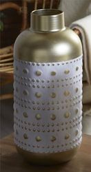 JARRON METAL RELIEVE BLANCO/GOUD 36 CMS. 16dx36 cms