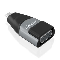 Adapter - converter van aluminium USB-C naar VGA, met USB-C-stekker en VGA-aansluiting, grijs design, ideaal voor video-overdracht.