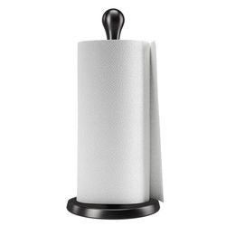 Umbra Tug Modern Stand Up Paper Towel Holder – Easy One-Handed Tear Kitchen Paper Towel Dispenser with Weighted Base for Standard Paper Towel Rolls, Metallic Black