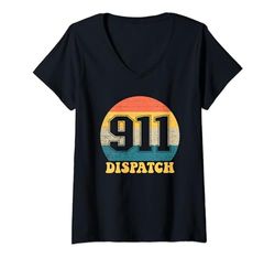 Mujer 911 Despacho Retro Sunset Despacho de Emergencia 911 Camiseta Cuello V