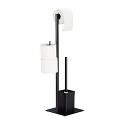Relaxdays Brosse WC et dérouleur Papier avec Porte-Rouleaux de Rechange, Vertical, Salle de Bain, HLP 72x25x20 cm, Noir