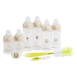 Bebeconfort Physio Air Kit Completo Biberones, Esenciales Lactancia Biberón, 0+ M, Incluye 6 Biberones, Chupete y Cepillo 2 en 1, Chupete y Tetina Forma Fisiológica, Diseño Anticólico
